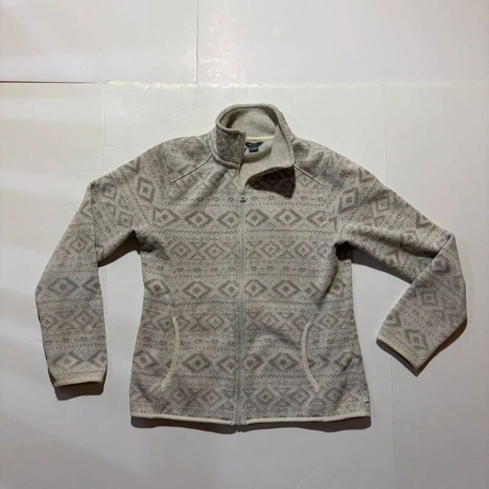 Women's Eddie Bauer, Aztec, print cream and gray jacket zip up size medium
